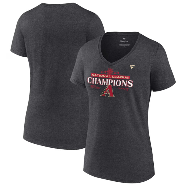Women's Arizona Diamondbacks Heather Charcoal 2023 National League Champions Locker Room V-Neck T-Shirt(Run Small)